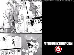 Asuka captivates Shinji in bodysuit