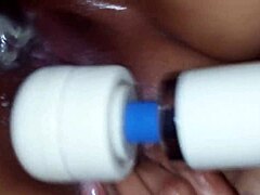 wife's teasing lingerie play with buzzing toy at night