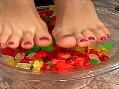 Foot fetish with gummy treats