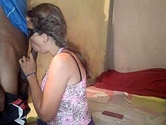 Amateur oral with endowed black guy in parents’ bed