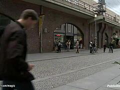 Bound blonde dares public thrill