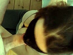 busty babe swallowing huge cum load after sucking