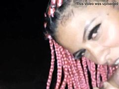 latina's teasing blowjob in the woods swallowed