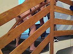 bold fucking on the condo stairs with two buddies
