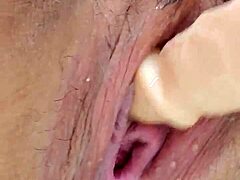 Dildo slams wet pussy without mercy