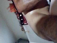 Pole smoker blows hard on webcam feed