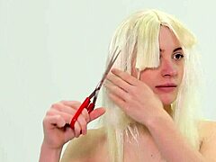 Submissive bitch humiliated with harsh haircut