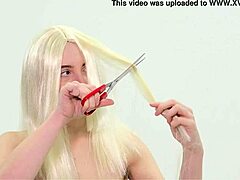 Submissive bitch humiliated with harsh haircut