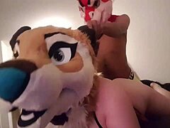 Man surprises fur-clad lady