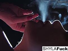 A shy blonde's smoky charm