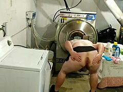 Gay dildo fun caught in laundry