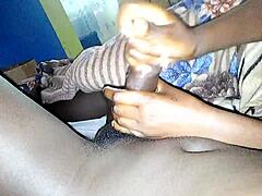 Young Ebony’s Rough Handjob Till He Cums