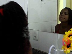 ebony teen gets freaky on wall