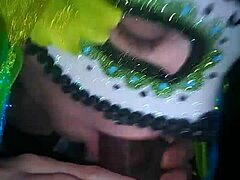 Mascarade slut sucks cock in filthy raw action