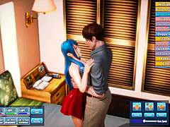 Blue-haired beauty’s tender moment