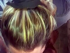 Blonde slut swallows my cum at breakfast time