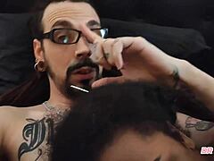 Ebony Sucks Massive White Cock in Interracial