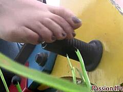 Outdoor Foot Babe Teases With Flair