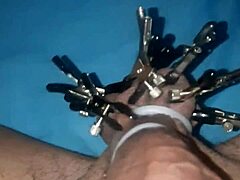 Teasing cock with clamps all over