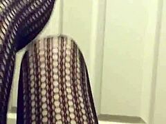 Stockings fetish babe teases in late night session