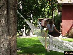 Classy teen fucking outdoors in missionary pose
