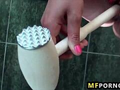 my hot blonde friend noleta dildos in bathroom
