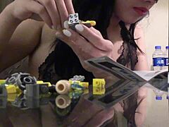 German Asian Builds Lego In Lingerie POV