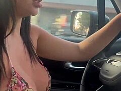 Skilled Woman Sucks Shaft While Driving for Cream