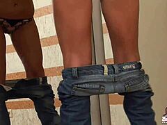 BLONDE TEASES IN JEANS