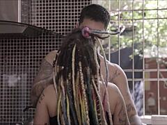 Tattooed wife’s clothes ripped for ruthless blowjob