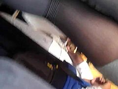 Nylon skirt's upskirt panty tease