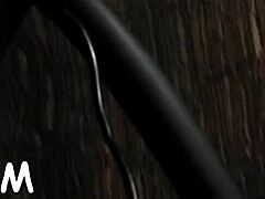 Brunette slave rides huge fake penis hard