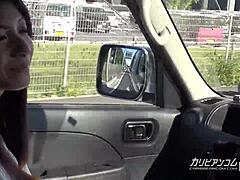 cheeky japanese hitchhiker’s daring micro-bust tease