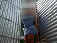 What’s Under That Ebony Dress In Public Outdoors?