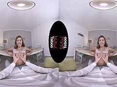 Brunette gives taboo handjob and blowjob for breakfast