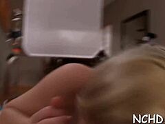 Blonde endures bold close-up action
