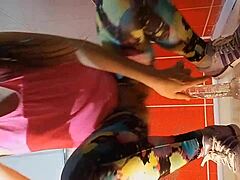 close-up dildo pounding in gym shower