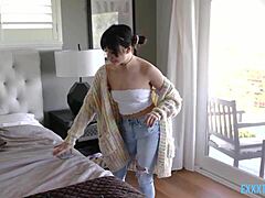 Beauty's curves teased by bold lover