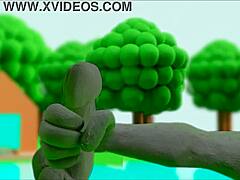 Claymation figure teases herself to climax