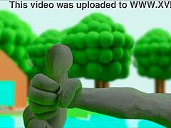 Claymation figure teases herself to climax