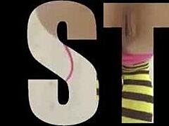 Petite bee girl licks honey and sucks hard