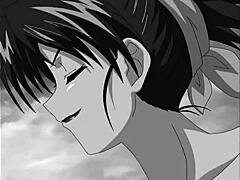 anime babe gives a footjob