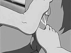 anime babe gives a footjob