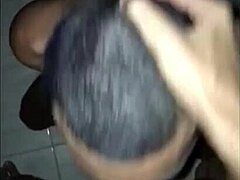 Bareback gay oral action in barber shop