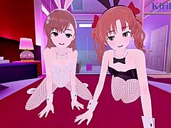 Mikoto and Kuroko Bunny Girl 3P Creampie
