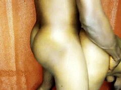 ebony babe teases huge cumshot with handjob