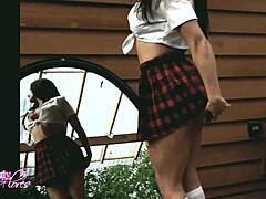 Brunette Beauty Teases Outdoors