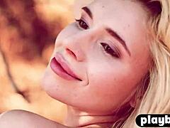 blonde model's outdoor european strip