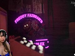 Asian beauty faces Freddy Fazbear