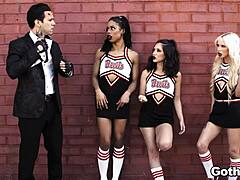 Goth Cheerleaders Kenzie, Kira, Jane Share Cock In Wild Foursome